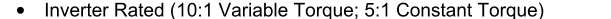 	 Inverter Rated (10:1 Variable Torque; 5:1 Constant Torque)